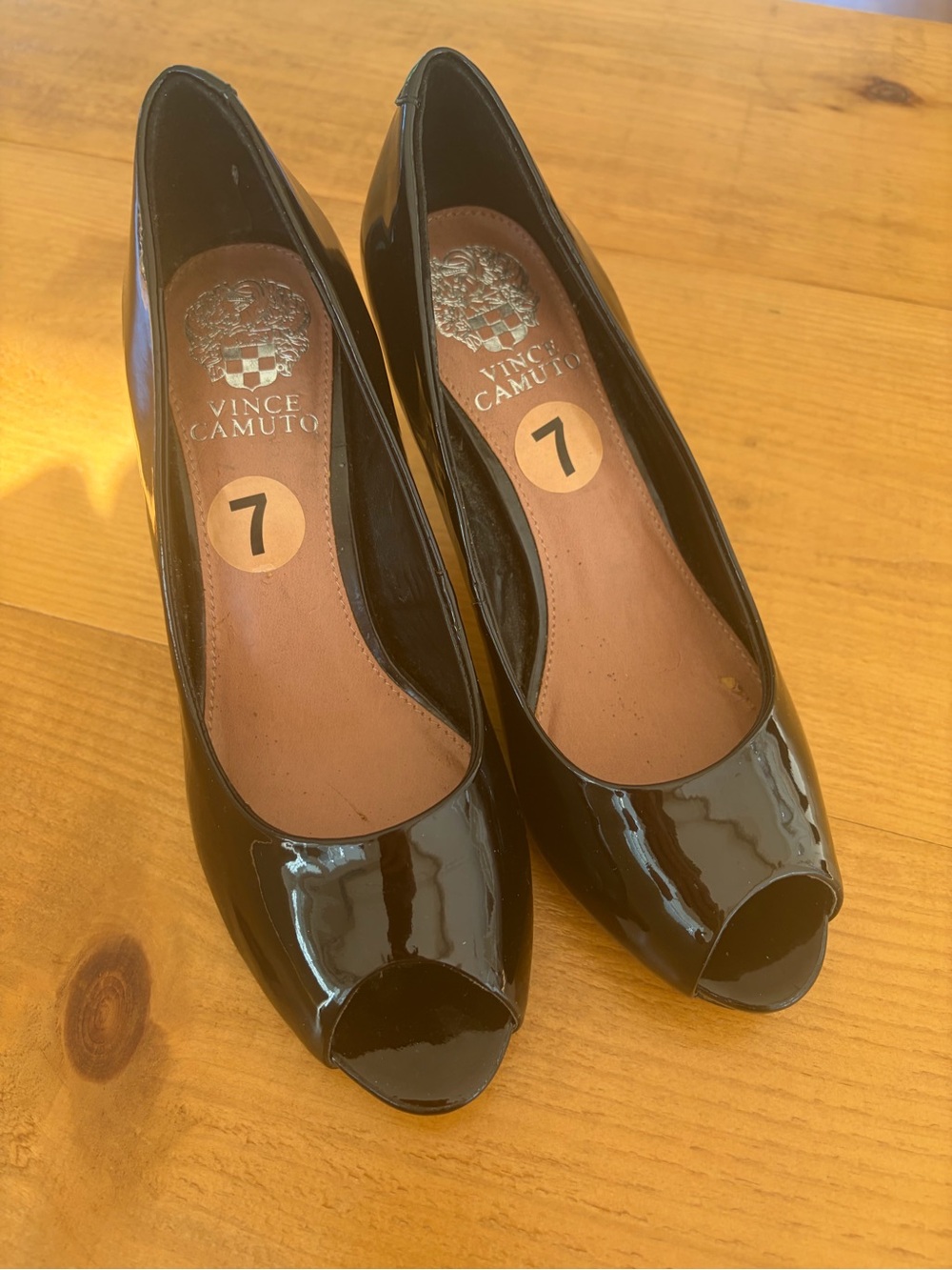 Vince Camuto Black Patent Peep-Toe Heels